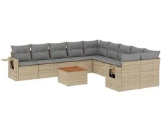 Sofa Sodo komplektas su pagalvėlėmis, 11 dalių, smėlio, poliratanas