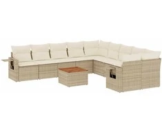 Sofa Sodo komplektas su pagalvėlėmis, 11 dalių, smėlio, poliratanas