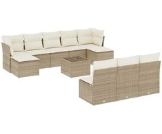 Sofa Sodo komplektas su pagalvėlėmis, 11 dalių, smėlio, poliratanas