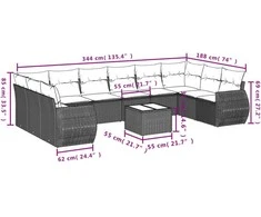 Sofa Sodo komplektas su pagalvėlėmis, 11 dalių, pilkas, poliratanas
