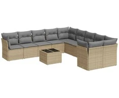 Sofa Sodo komplektas su pagalvėlėmis, 11 dalių, smėlio, poliratanas