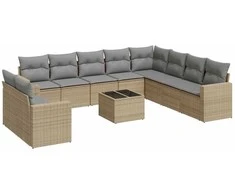 Sofa Sodo komplektas su pagalvėlėmis, 11 dalių, smėlio, poliratanas