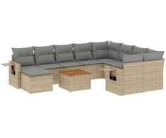 Sofa Sodo komplektas su pagalvėlėmis, 11 dalių, smėlio, poliratanas