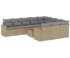 Sofa Sodo komplektas su pagalvėlėmis, 11 dalių, smėlio, poliratanas