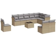 Sofa Sodo komplektas su pagalvėlėmis, 11 dalių, smėlio, poliratanas