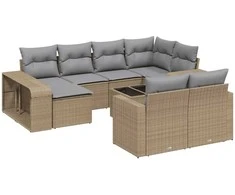 Sofa Sodo komplektas su pagalvėlėmis, 11 dalių, smėlio, poliratanas