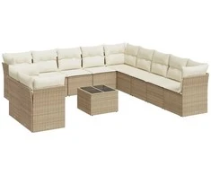 Sofa Sodo komplektas su pagalvėlėmis, 12 dalių, smėlio, poliratanas