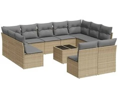 Sofa Sodo komplektas su pagalvėlėmis, 12 dalių, smėlio, poliratanas