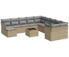 Sofa Sodo komplektas su pagalvėlėmis, 12 dalių, smėlio, poliratanas
