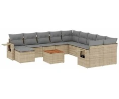 Sofa Sodo komplektas su pagalvėlėmis, 12 dalių, smėlio, poliratanas