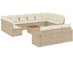 Sofa Sodo komplektas su pagalvėlėmis, 14 dalių, smėlio, poliratanas