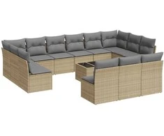 Sofa Sodo komplektas su pagalvėlėmis, 14 dalių, smėlio, poliratanas