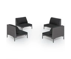Lauko baldų komplektas Sodo komplektas su pagalvėlėmis, 4 dalių, pilkas, poliratanas