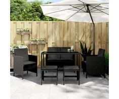 Lauko baldų komplektas Sodo komplektas su pagalvėlėmis, 6 dalių, juodas, poliratanas