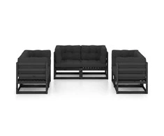 Lauko baldų komplektas Sodo komplektas su pagalvėlėmis, 6 dalių, pušies masyvas