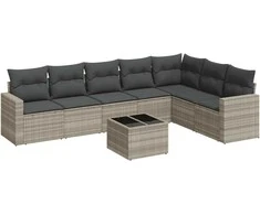 Sofa Sodo komplektas su pagalvėlėmis, 8 dalių, pilkas, poliratanas
