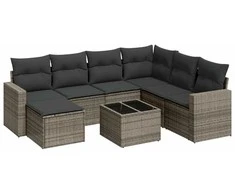 Sofa Sodo komplektas su pagalvėlėmis, 8 dalių, pilkas, poliratanas