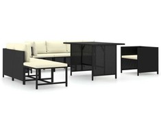 Lauko baldų komplektas Sodo komplektas su pagalvėlėmis, 8 dalių, juodas, poliratanas