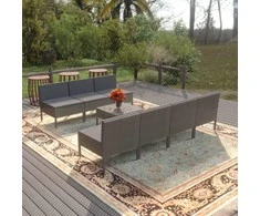 Lauko baldų komplektas Sodo komplektas su pagalvėlėmis, 8 dalių, pilkas, poliratanas