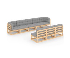 Lauko baldų komplektas Sodo komplektas su pagalvėlėmis, 8 dalių, pušies masyvas