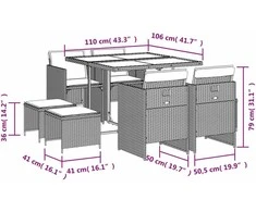 Lauko baldų komplektas Sodo komplektas su pagalvėlėmis, 9 dalių, juodas, poliratanas