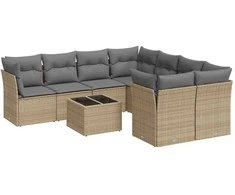 Sofa Sodo komplektas su pagalvėlėmis, 9 dalių, smėlio, poliratanas