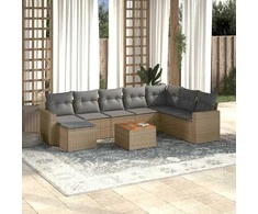 Sofa Sodo komplektas su pagalvėlėmis, 9 dalių, smėlio, poliratanas