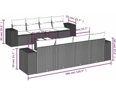 Sofa Sodo komplektas su pagalvėlėmis, 9 dalių, juodas, poliratanas