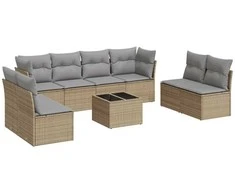 Sofa Sodo komplektas su pagalvėlėmis, 9 dalių, smėlio, poliratanas