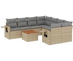 Sofa Sodo komplektas su pagalvėlėmis, 9 dalių, smėlio, poliratanas