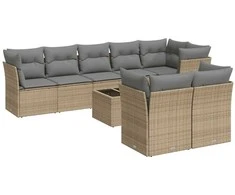 Sofa Sodo komplektas su pagalvėlėmis, 9 dalių, smėlio, poliratanas