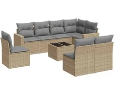 Sofa Sodo komplektas su pagalvėlėmis, 9 dalių, smėlio, poliratanas