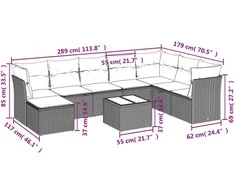 Sofa Sodo komplektas su pagalvėlėmis, 9 dalių, smėlio, poliratanas