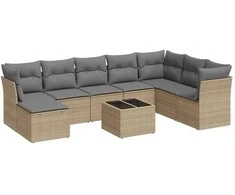 Sofa Sodo komplektas su pagalvėlėmis, 9 dalių, smėlio, poliratanas