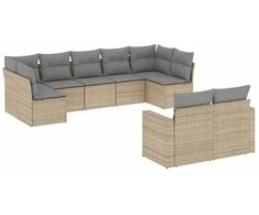 Sofa Sodo komplektas su pagalvėlėmis, 9 dalių, smėlio, poliratanas