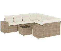 Sofa Sodo komplektas su pagalvėlėmis, 9 dalių, smėlio, poliratanas