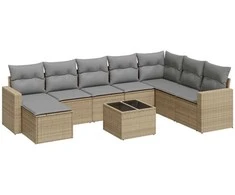 Sofa Sodo komplektas su pagalvėlėmis, 9 dalių, smėlio, poliratanas