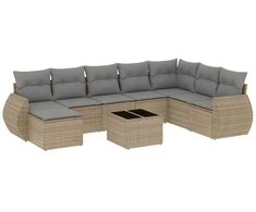 Sofa Sodo komplektas su pagalvėlėmis, 9 dalių, smėlio, poliratanas