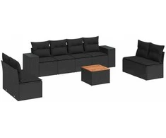 Sofa Sodo komplektas su pagalvėlėmis, 9 dalių, juodas, poliratanas