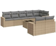 Sofa Sodo komplektas su pagalvėlėmis, 9 dalių, smėlio, poliratanas