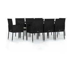 Lauko baldų komplektas Sodo komplektas su pagalvėlėmis, 9 dalių, juodas, poliratanas