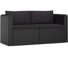 Lauko baldų komplektas Sodo komplektas su pagalvėlėmis, 9 dalių, juodas, poliratanas
