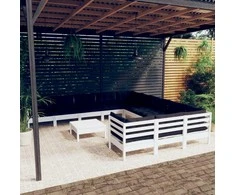 Lauko baldų komplektas Sodo komplektas su pagalvėmis, 12 dalių, baltas, pušies masyvas
