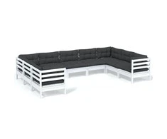Lauko baldų komplektas Sodo komplektas su pagalvėmis, 9 dalių, baltas, pušies mediena