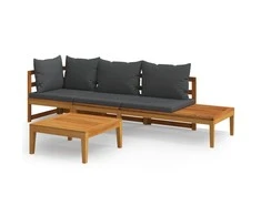 Lauko baldų komplektas Sodo komplektas su pilkomis pagalvėlėmis, 3 dalių, akacija