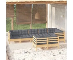 Lauko baldų komplektas Sodo komplektas su pilkomis pagalvėmis, 8 dalių, pušis