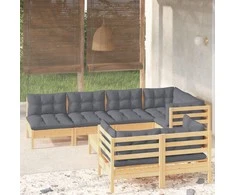 Lauko baldų komplektas Sodo komplektas su pilkomis pagalvėmis, 8 dalių, pušis
