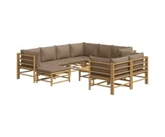 Lauko baldų komplektas Sodo komplektas su taupe pagalvėlėmis, 10 dalių, bambukas