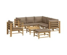 Lauko baldų komplektas Sodo komplektas su taupe pagalvėlėmis, 8 dalių, bambukas