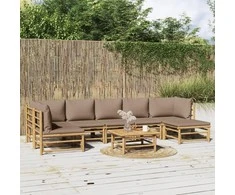 Lauko baldų komplektas Sodo komplektas su taupe pagalvėlėmis, 8 dalių, bambukas